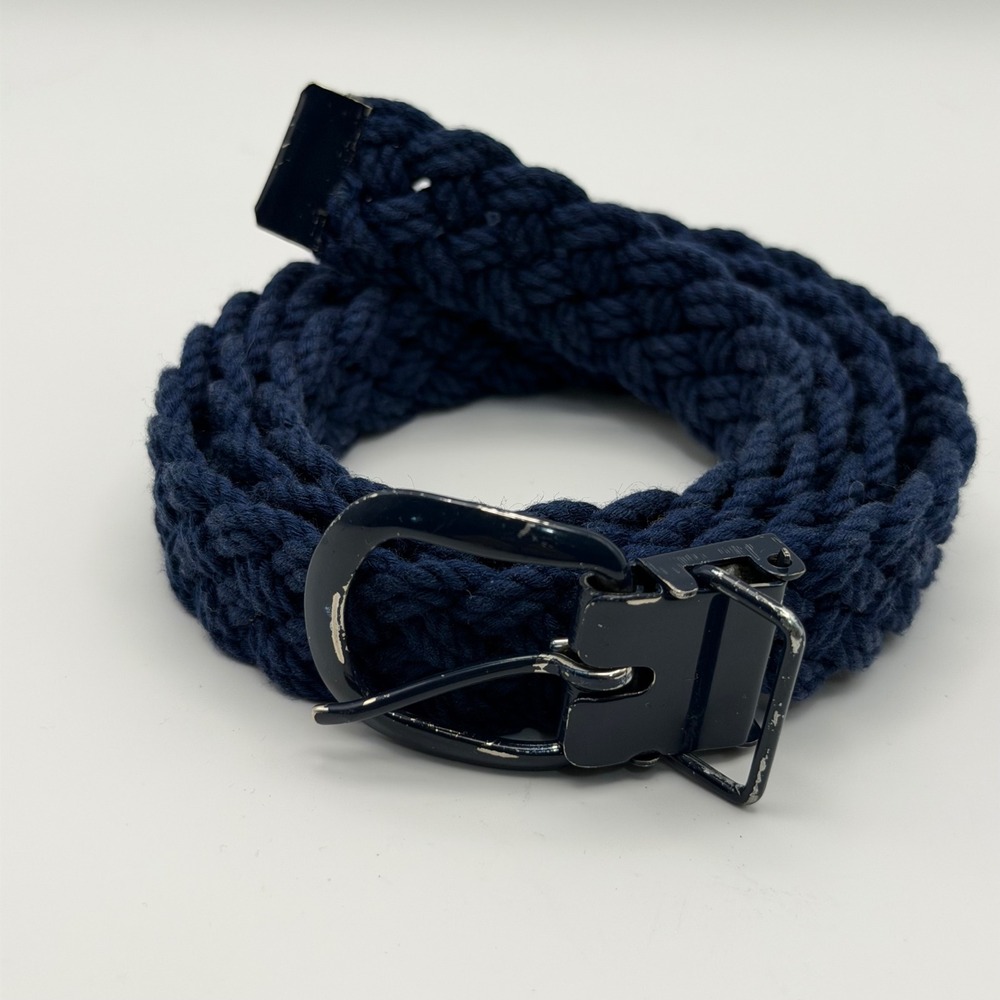 Vintage Navy Blue Braided Rope Belt Woven Fabric Nautical Adjustable 34 Inch